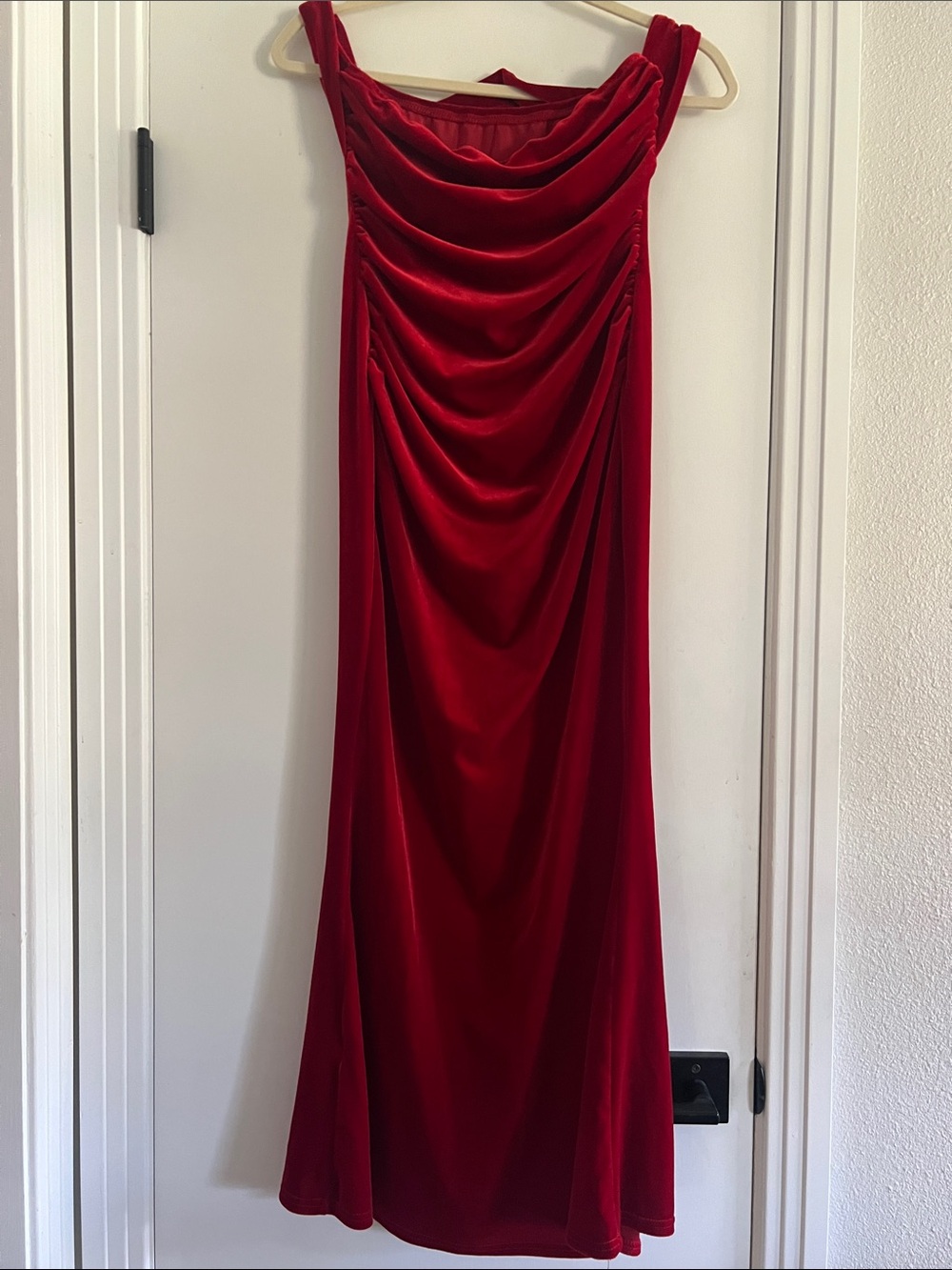 SHEIN Red Draped Velvet Evening Gown